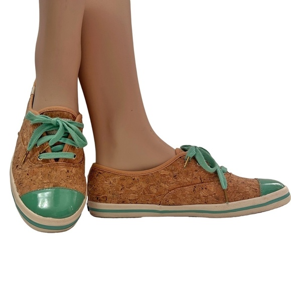 KEDS Kate Spade Cork Corkie Sneakers Shoes Lace Up Teal Green Rubber Soles - Picture 2 of 14